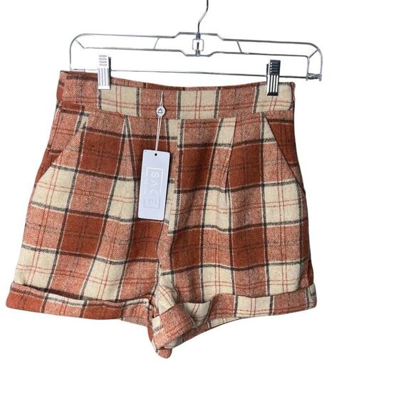 SAGE The Label Wool Plaid Cuffed Short Shorts, Academic, Taylor Swift Style, XS - Picture 3 of 10